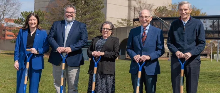 The historic groundbreaking event of the new $60 million Martin-Gatton Agricultural Sciences Building took place on Mar. 21, marking what will become the first new teaching facility in nearly 35 years for the college. Pictured (L-R) are Leslie Monhollen, Rob Peel, Nancy Cox, Eli Capilouto and Danny Dunn