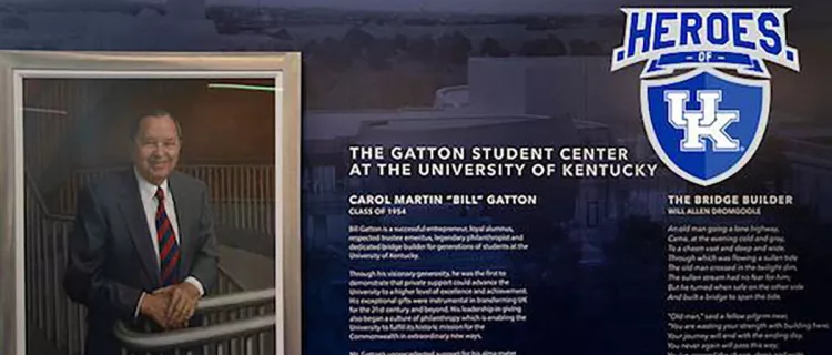 A Bill Gatton display at the Gatton Student Center