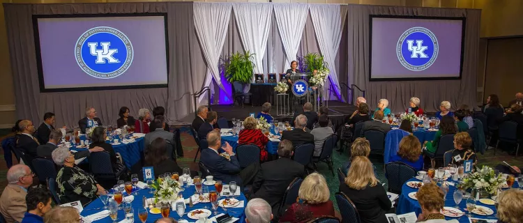 CAFE Dean Nancy Cox speaks at the 2020 Hall of Distinguished Alumni ceremony