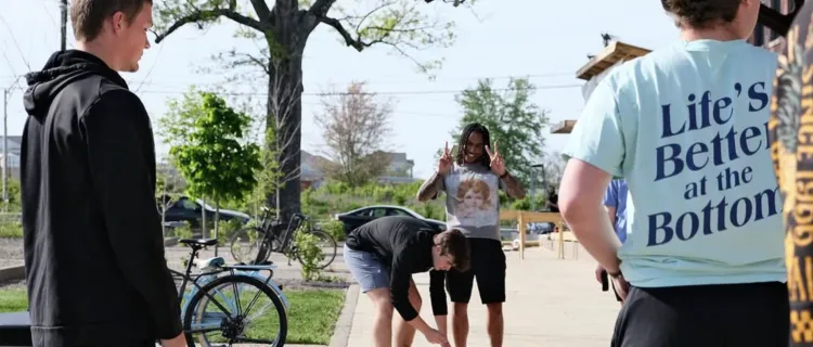 ASLA Student Chapter members play cornhole at a cookout