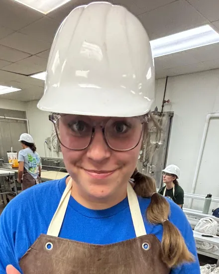 Veronica Trujillo wears a hardhat 