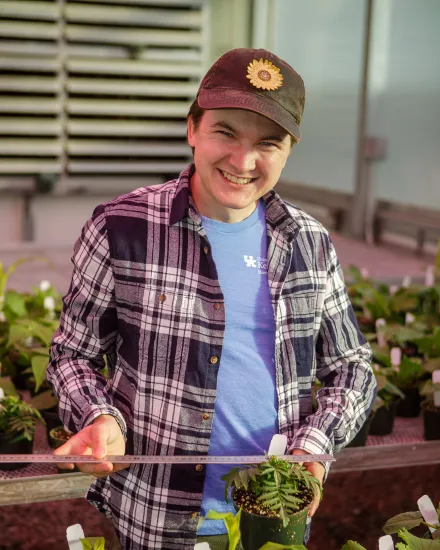 Horticulture, Lettuce, South Farm Ty Rich measured hydroponic lettuce varieties in the greenhouse at the Horticulture Research Farm.