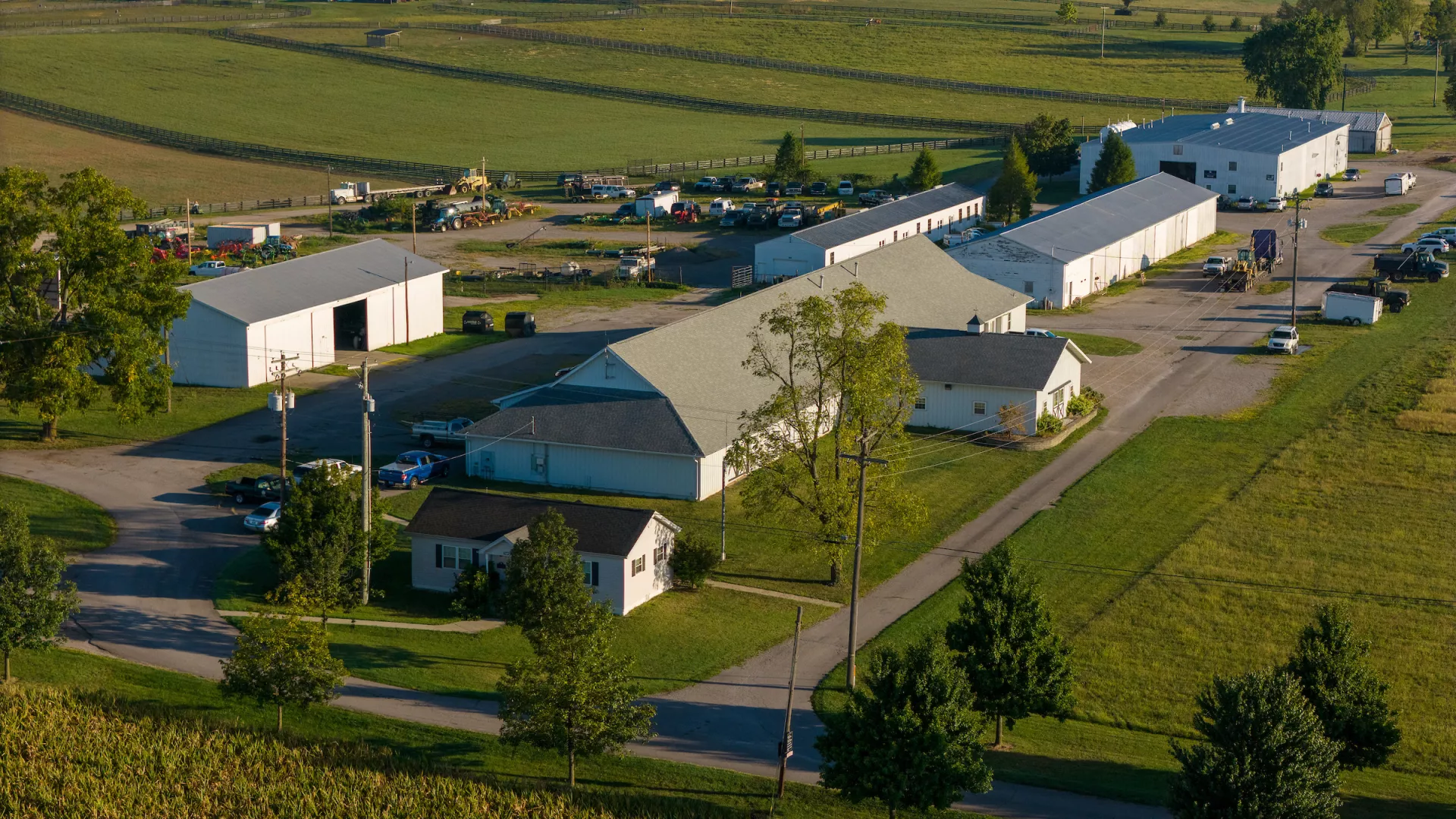 An aerial view of the North Farm Operations Center