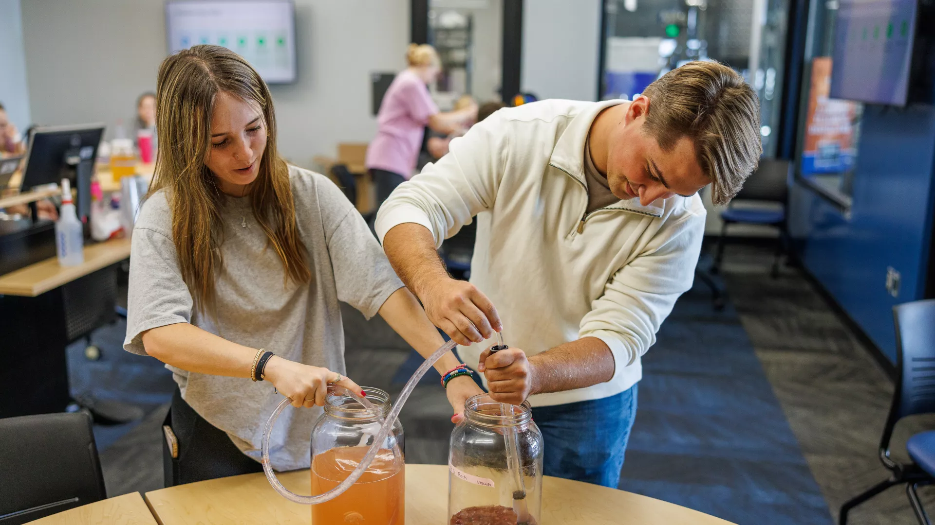 Students in the Distillation, Wine and Brewing Studies program created different varieties of mead for a project in HRT 335.