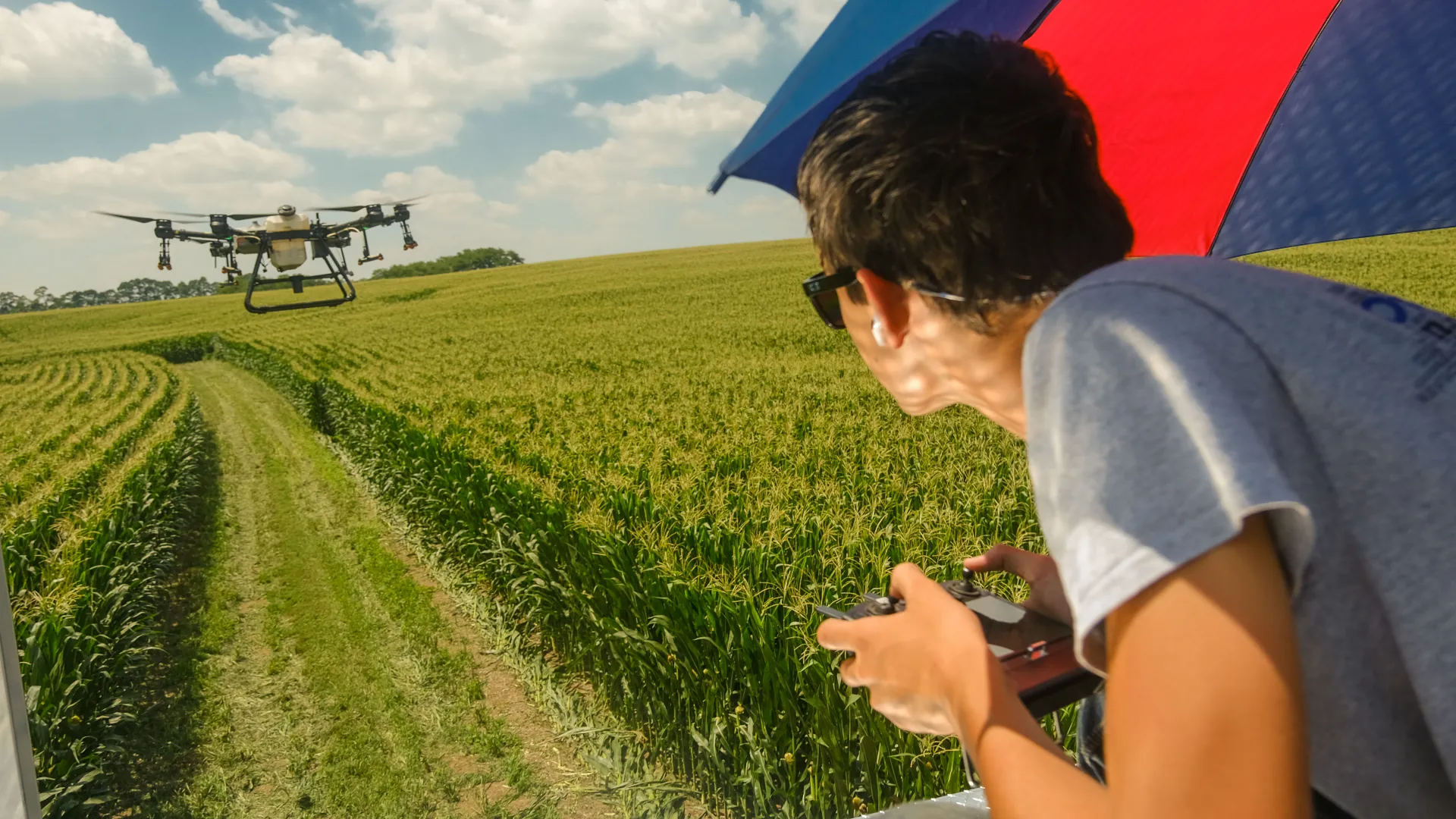 ACTIONS, Production Agriculture, agriculture products, corn, drones, farm production, farm products, grains, spraying Gilkison Farms used a DJI Crop Spraying Drone on a cornfield outside Winchester, Ky.