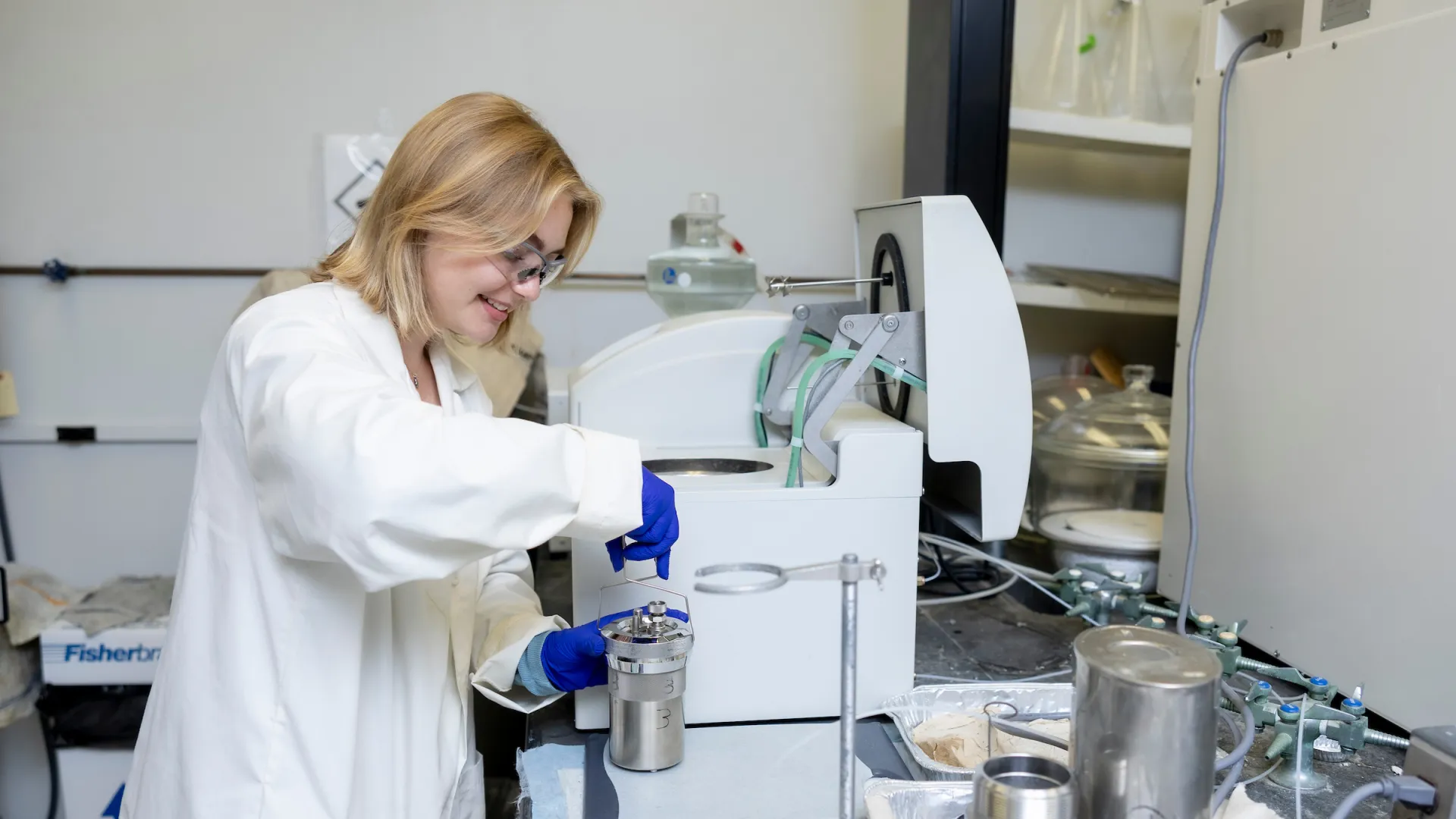Undergraduate Research Ambassador Molly Lobel works in the Poultry Research Lab