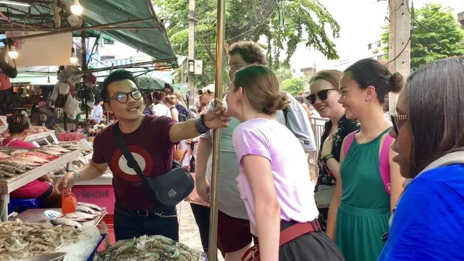 Students explore a market on an education abroad trip