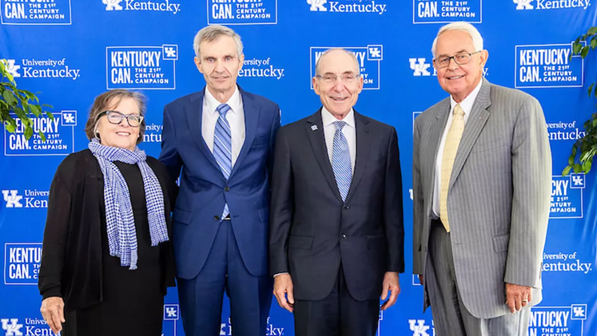 Vice President for Land-grant Engagement Nancy Cox, Gatton Foundation Trustee Danny Dunn, UK President Eli Capilouto and Mike Richey, retired VP for philanthropy and alumni engagement