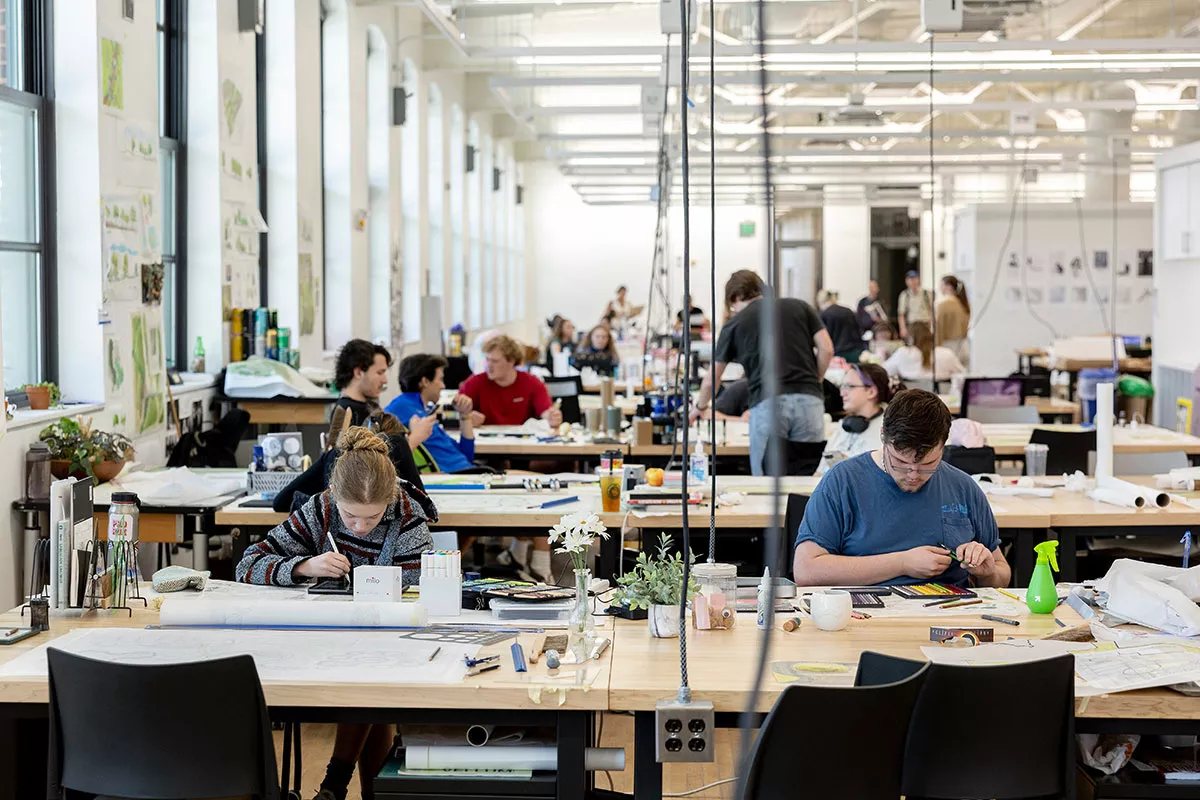 Students working on projects in the Grey Design Building
