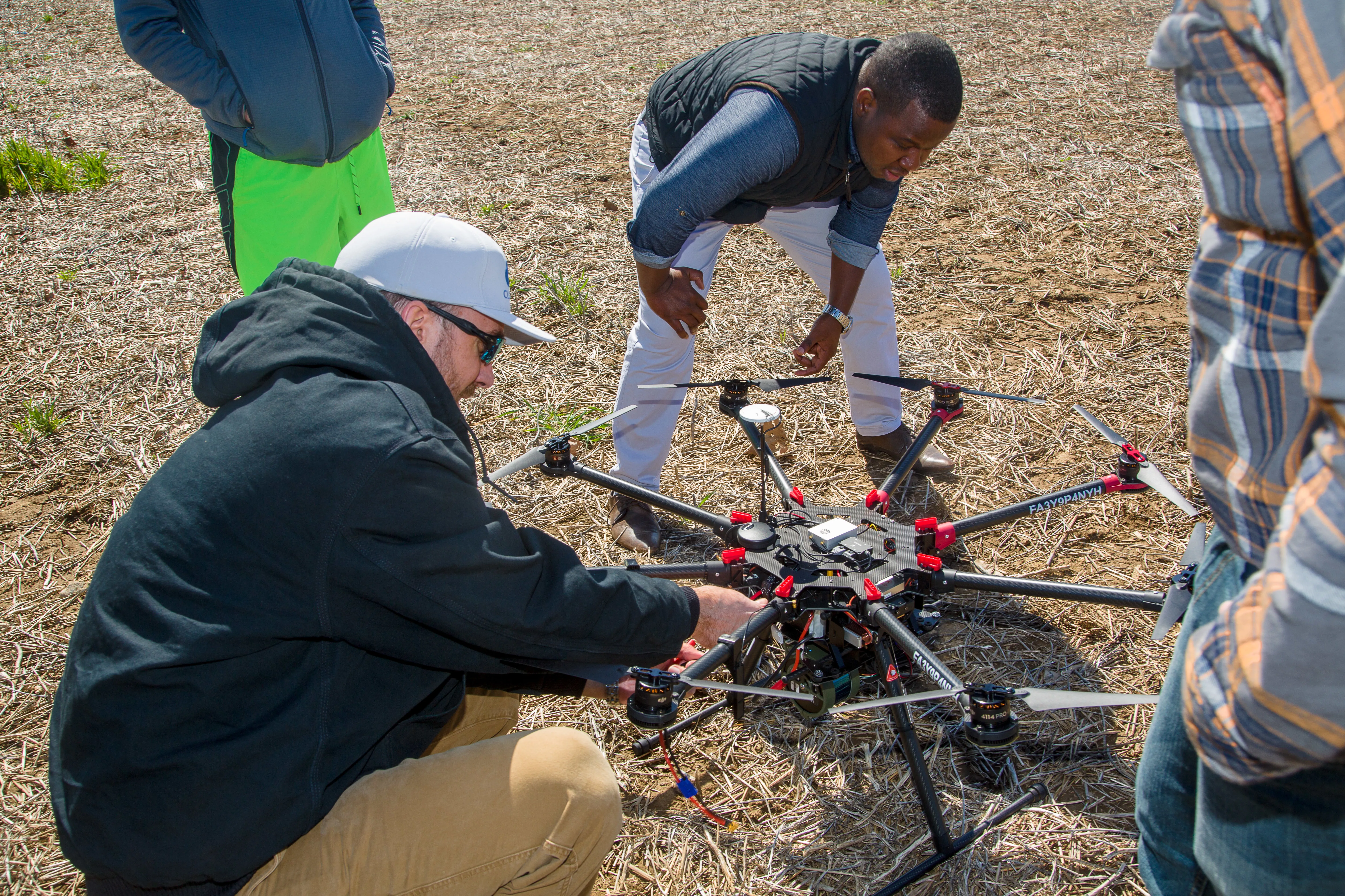 BAE Graduate research assistant Chris Good flight tested an autonomous octocopter with LiDAR field scanning abilities at UK Spindletop Research Farm.
