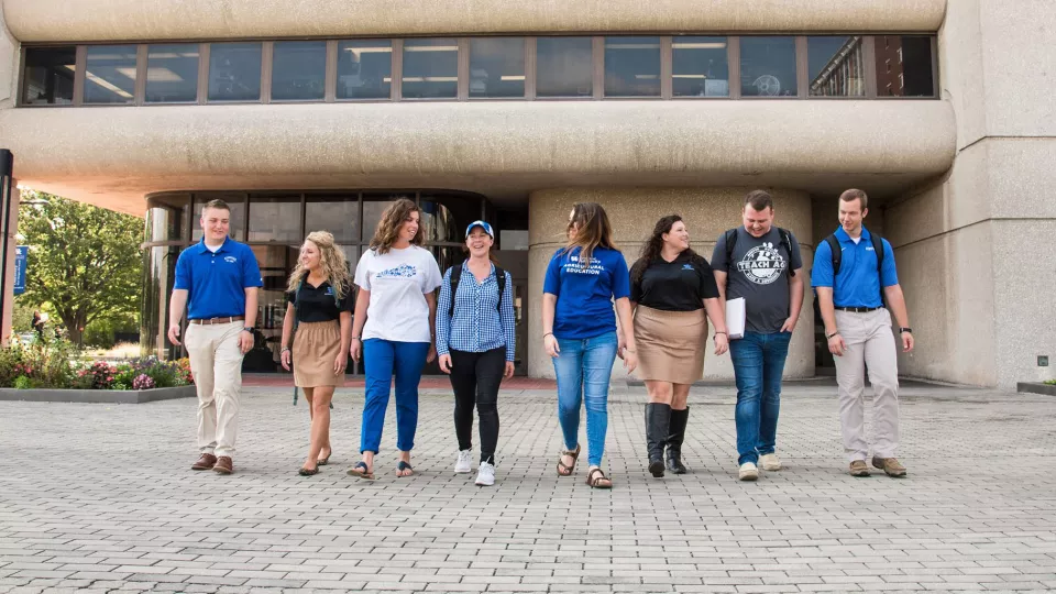 A group of UK students walk together