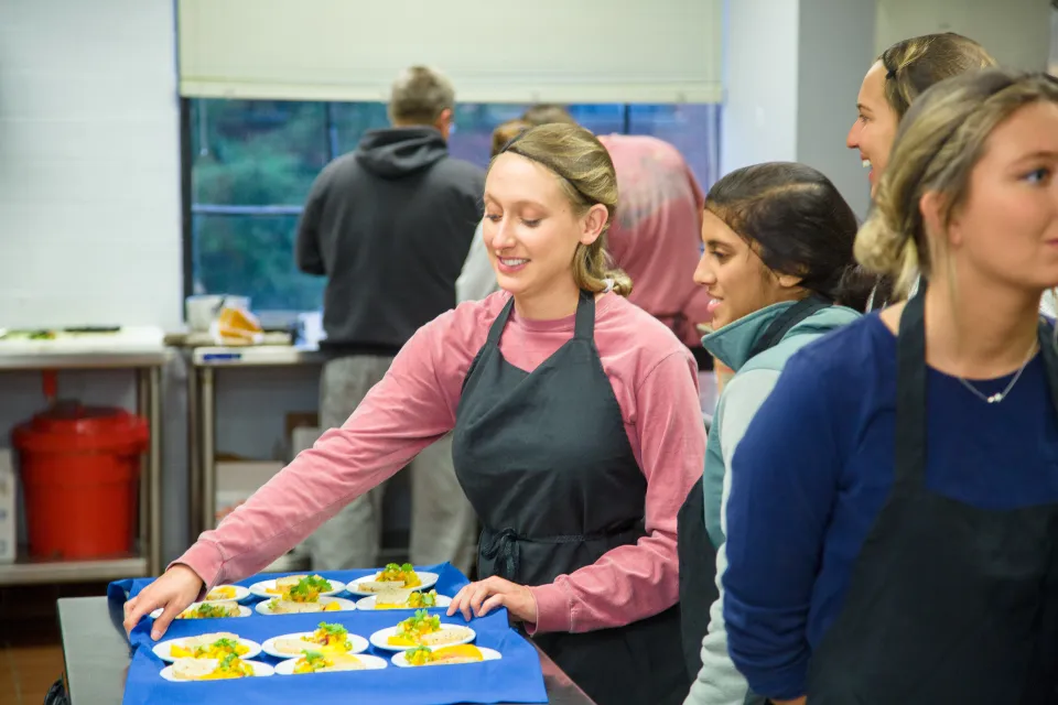 Dietetics and Human Nutrition student Hannah Mayse waited to present a modified recipe from the Plate it Up series in the HES Cooking Lab.