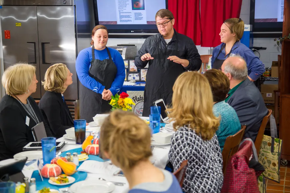 Dietetics and Human Nutrition students explained ingredient changes in the recipes from the Plate it Up series in the HES Cooking Lab.
