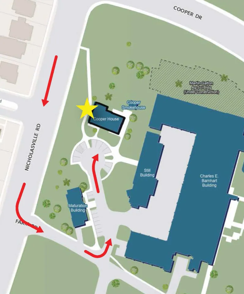 A map shows the Cooper House with a star and red arrows from Nicholasville Road
