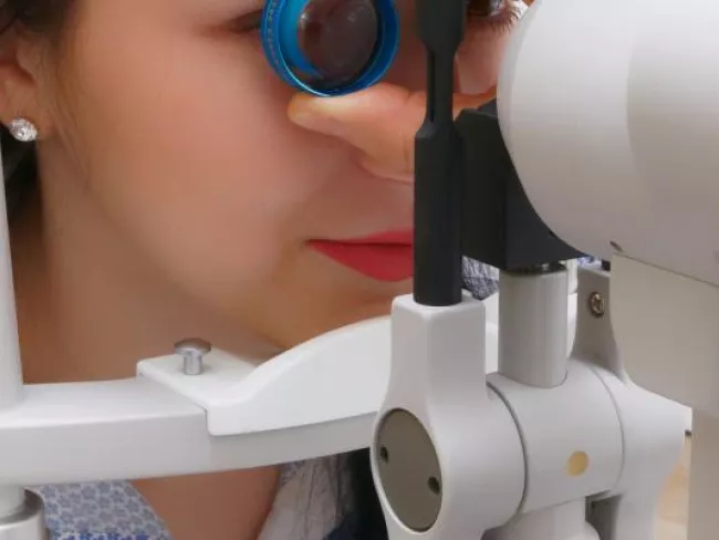 An optometrist conducts an eye exam